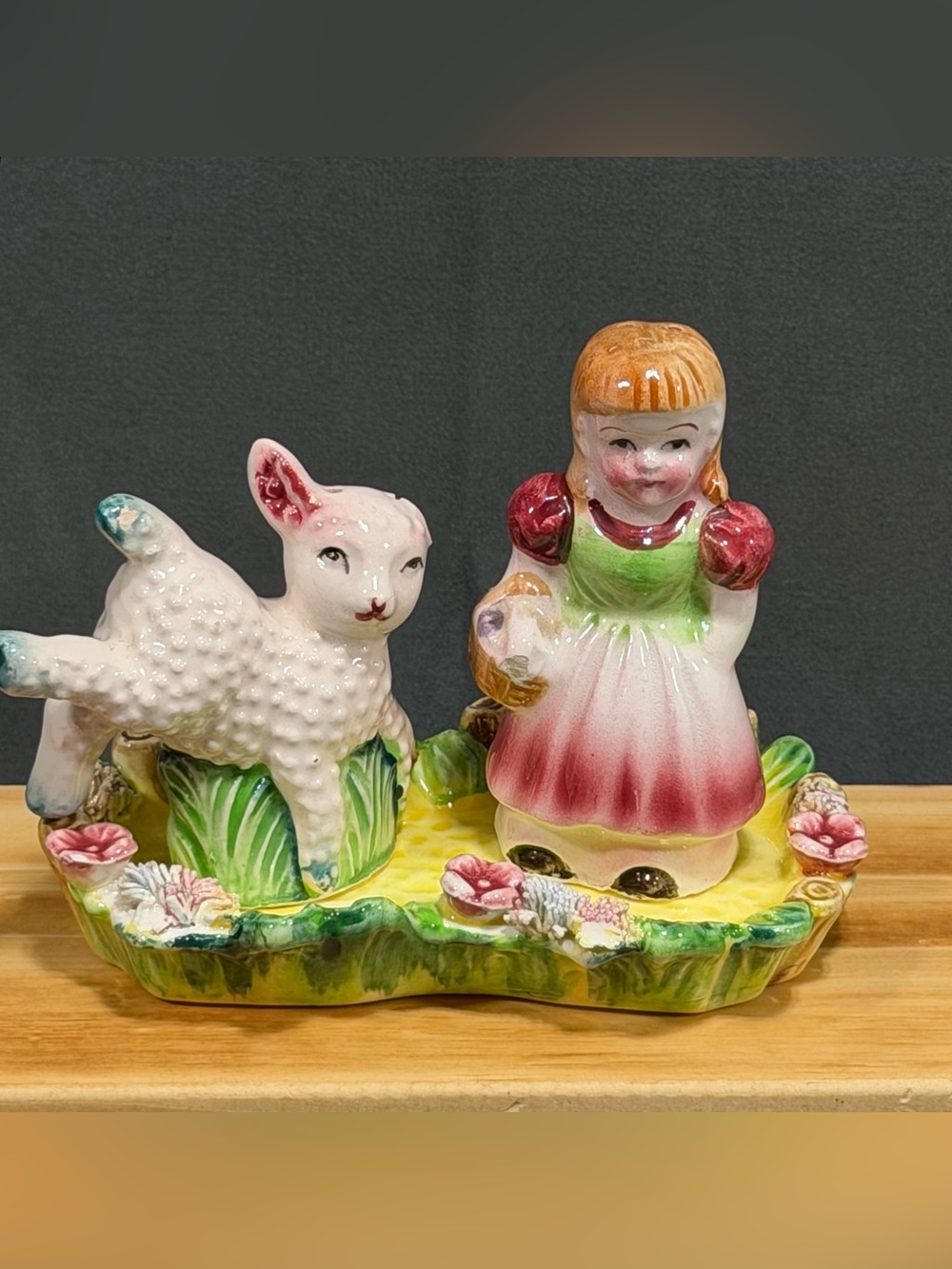 Vintage Salt And Pepper Shakers Mary Little Lamb With Base DAMAGED PLEASE READ